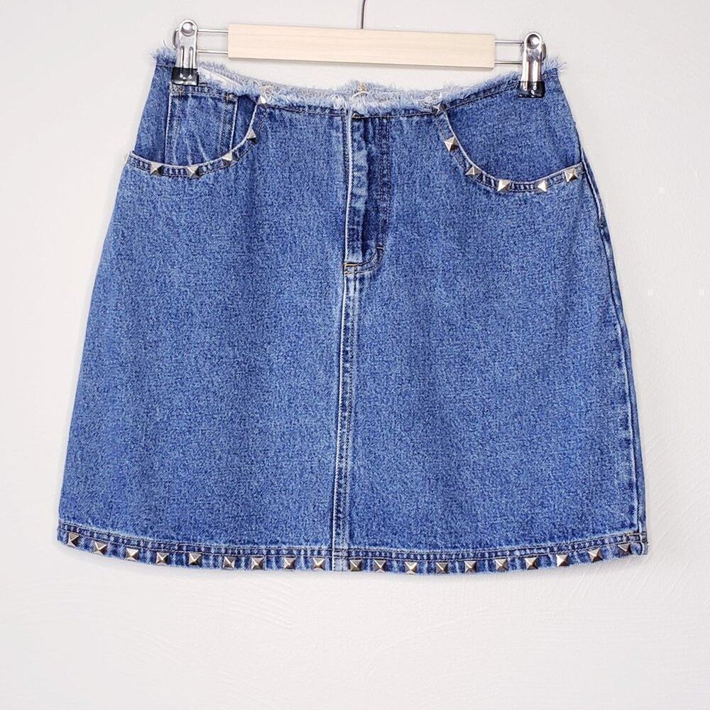 Vintage No Boundries 90's/2000's Y2K Studded Denim Retro Blue Jean Skirt JN SZ 5